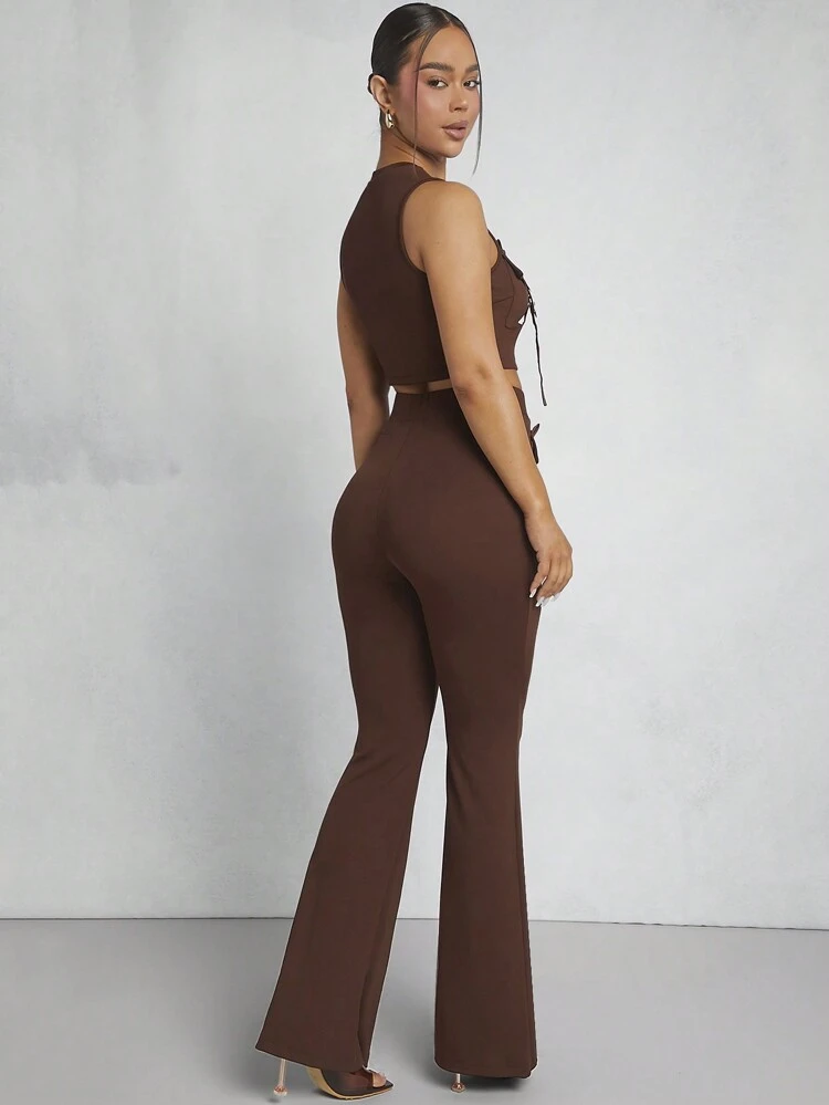 Buckle Strap Pocket Top & Pants Two Pieces Set