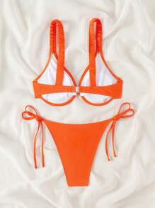 SHEIN Swim Solid Summer Beach V-Neck Bikini Set Bathing Suit - Orange - View 2
