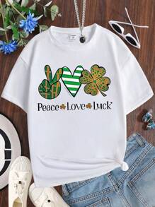 Tween女孩短袖t恤,內含三葉草印花設計 - 白色 - 查看 1