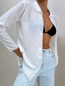 SHEIN Swim Solid Split Tie Back Kimono - White - View 4