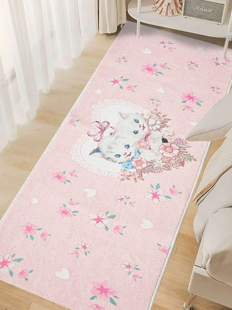 ROMWE Kawaii Manta Decorativa De Felpa Gruesa Con Lindo Patrón De Gato De Imitación De Cashmere - Multicolor - Ver 3