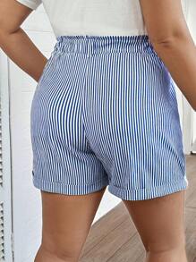 SHEIN LUNE Plus Size Women's Summer Easter Casual Blue & White Striped Shorts