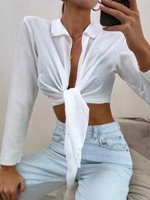 SHEIN Swim Solid Split Tie Back Kimono - White - View 2