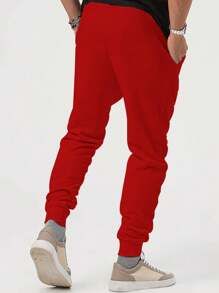 Pantalones Casuales Con Cintura Elástica Para Hombre, Rojo - Rojo - Ver 2