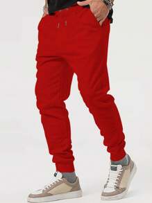 Pantalones Casuales Con Cintura Elástica Para Hombre, Rojo - Rojo - Ver 3