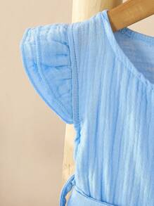 SHEIN Vestido sencillo de niña en color azul claro con manga corta para el verano - Azul - Ver 7