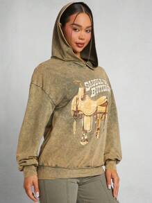 SHEIN Unity 西部图案水洗连帽运动衫