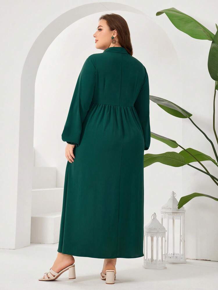 Plus Size Geometric Printed Lantern Sleeve Dress Kaftan Jalabiya Dress