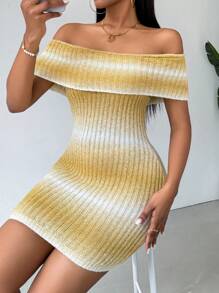 Chiquease Off-Shoulder Short Sleeve Ombre Knitted Dress