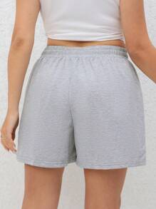 Calvaya 大尺碼純色極簡印花短褲 - 灰色 - 查看 2