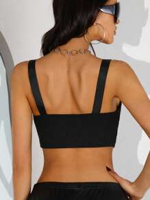 SHEIN ICON Y2k服飾不對稱亮片拼接褶邊背心黑色上衣 - 黑色 - 查看 7