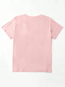 SHEIN Essnce lễ Phục sinh Phim hoạt hình thỏ in Vòng cổ Của phụ nữ Áo thun - Hồng - Xem 2