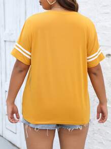 Calvaya Plus Size Short Sleeve T-Shirt With Letter And Cartoon Print