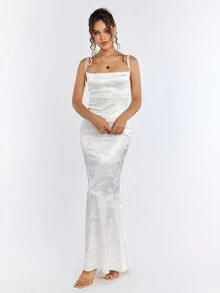 PARTHEA 露背交叉系带提花缎面长裙 - 白色 - 查看 3