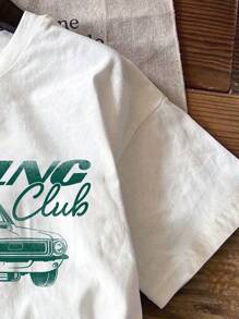 SHEIN Tween-Mädchen lässiges Kurzarm T-Shirt mit einfachen Buchstaben und Auto Muster, für den Sommer