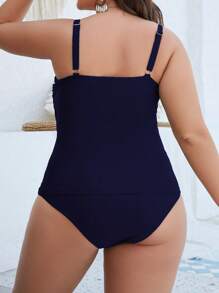 Swim Lushoire Summer Beach Plus Size Women's Solid Color Pleated Cami Tankini Top