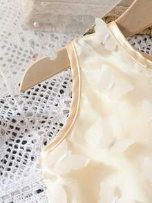 SHEIN Đúng mốt Bướm 3D Lưới Váy không tay Đối với Cô Gái Trẻ - Màu be - Xem 3