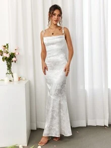 PARTHEA 露背交叉系带提花缎面长裙 - 白色 - 查看 6