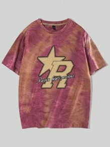 ROMWE MEN Prep Men Letter Graphic Tie Dye Y2k T-Shirt - Multicolor - View 1