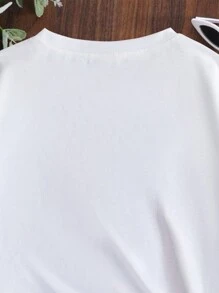 Tween女孩短袖t恤,內含三葉草印花設計 - 白色 - 查看 3