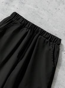 SHEIN 青少年男孩多袋配腰帶拼接街頭風格貨褲 - 黑色 - 查看 3