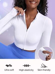 Lifespree Women's Zip-Front Yoga Workout Jacket - White - View 4