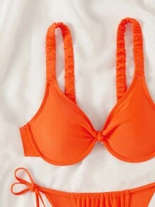 SHEIN Swim Solid Summer Beach V-Neck Bikini Set Bathing Suit - Orange - View 4