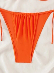 SHEIN Swim Solid Summer Beach V-Neck Bikini Set Bathing Suit - Orange - View 3