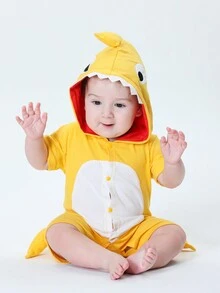SHEIN Conjunto De Cosplay De Disfraz De Tiburón 3d Para Bebé Con Diseño De Aletas De Pez - Amarillo - Ver 5