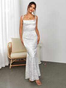 PARTHEA 露背交叉系带提花缎面长裙 - 白色 - 查看 7