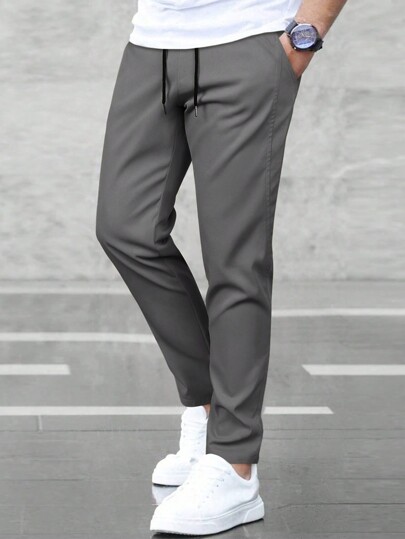 Manfinity Homme Men Solid Drawstring Waist Slant Pocket Pants, For Fall