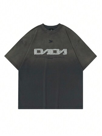 T-shirt vintage à manches courtes pour hommes avec broderie effet usé