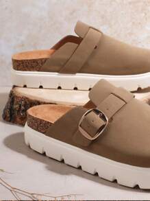 SHUZIA 2024 New BK Taupe Chunky Platform Boston Clogs - Classic Daily Wear With Street Style, Lug White Sole, And Contoured Footbed Mother's Day Present - Khaki - View 3