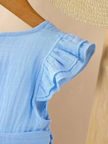 SHEIN Vestido sencillo de niña en color azul claro con manga corta para el verano - Azul - Ver 5