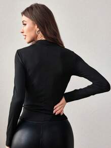 Modelyn Của phụ nữ Thon gọn Áo thun Với Kim cương giả Và Tua - màu đen - Xem 2