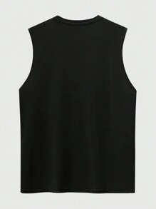 ROMWE MEN Grunge Punk 男士骷髅与字母图案背心，学校 - 黑色 - 查看 2