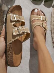 SHUZIA Women's Solid Color Soft Bottom Flat Sandals