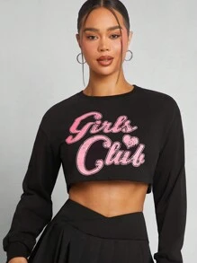 SHEIN Unity Loose Fit Letter Print Long Sleeve Cut-Out T-Shirt