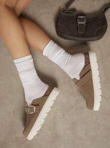 SHUZIA 2024 New BK Taupe Chunky Platform Boston Clogs - Classic Daily Wear With Street Style, Lug White Sole, And Contoured Footbed Mother's Day Present - Khaki - View 5