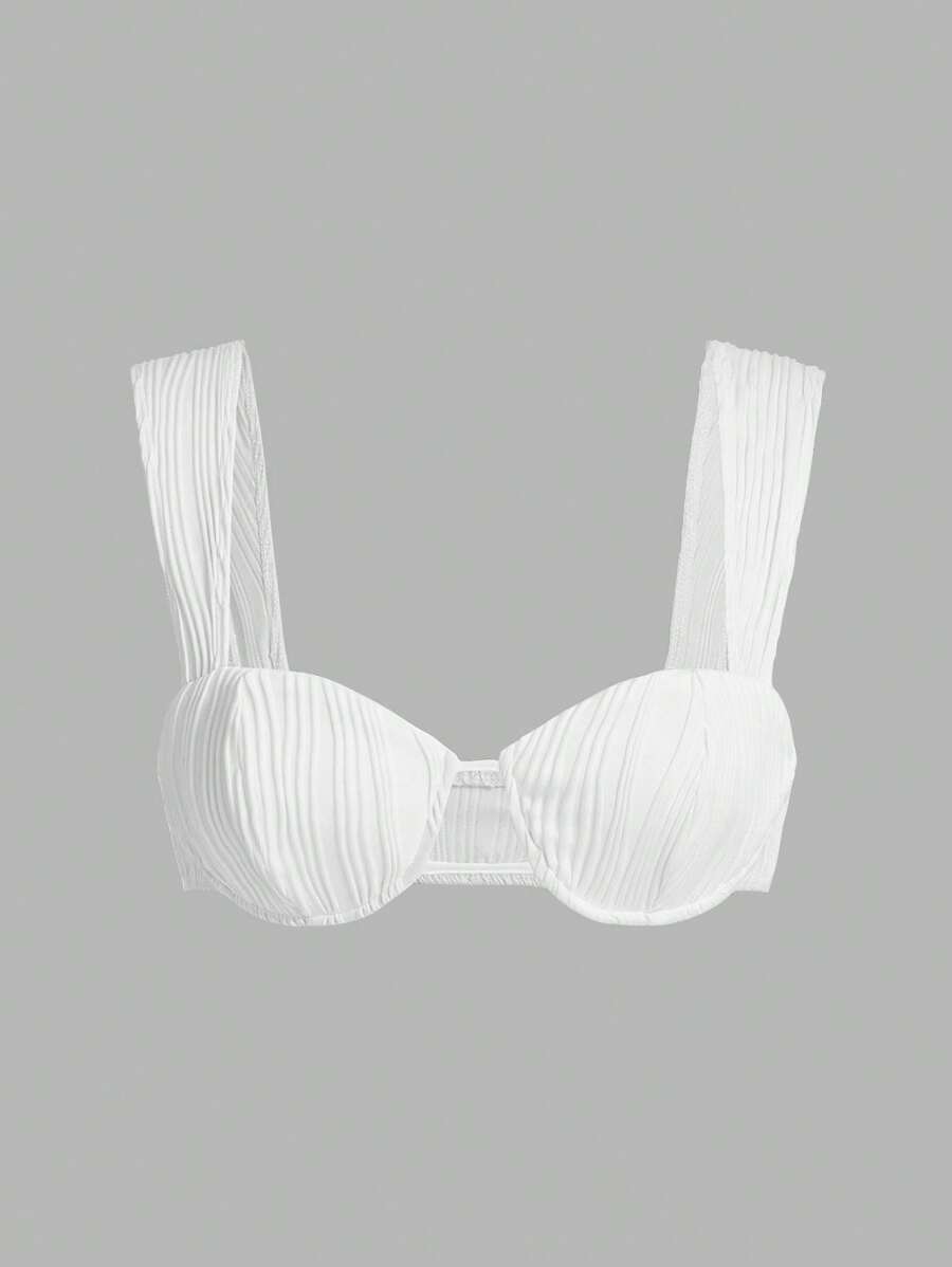Sweetina Y2k Solid Color White Textured Hollow Out Crop Top Camisole - White - View 1