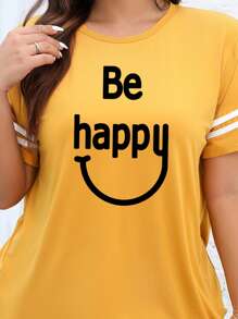 Calvaya Plus Size Short Sleeve T-Shirt With Letter And Cartoon Print