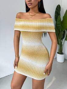 Chiquease Off-Shoulder Short Sleeve Ombre Knitted Dress