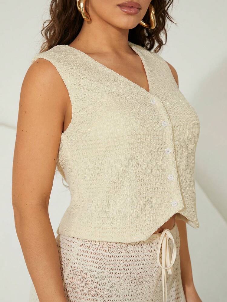 Textured Knit Button Front Tank Top
