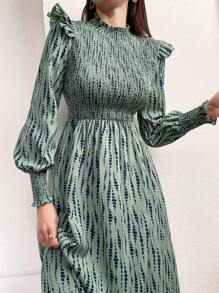 Mulvari 女式花卉印花 Shirred 荷葉邊裝飾裙