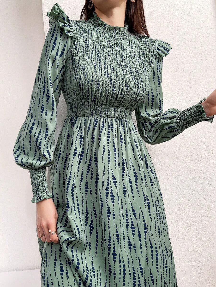 Mulvari 女式花卉印花 Shirred 荷葉邊裝飾裙