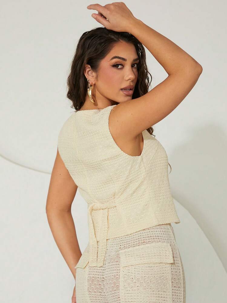 Textured Knit Button Front Tank Top