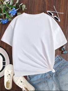 Tween女孩短袖t恤,內含三葉草印花設計 - 白色 - 查看 2