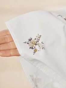 Mulvari Plus Size Floral Print Shirt With Notched Collar And Ruffled Sleeves - White - View 6