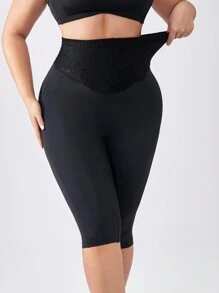 High Waist High Elasticity Lace Patchwork Tummy Control Butt Lifter Shaping Leggings - Black - View 3