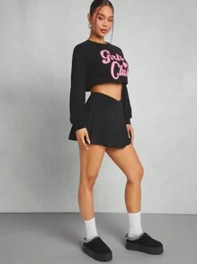 SHEIN Unity Loose Fit Letter Print Long Sleeve Cut-Out T-Shirt